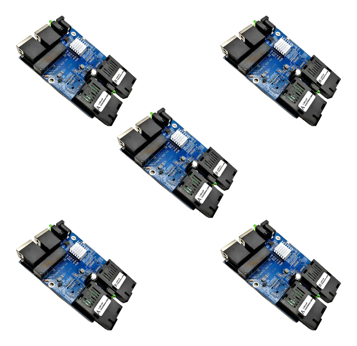 Kit com 5 Switch Gigabit 2 Fibra SC A/B e 2 RJ45 com Fonte