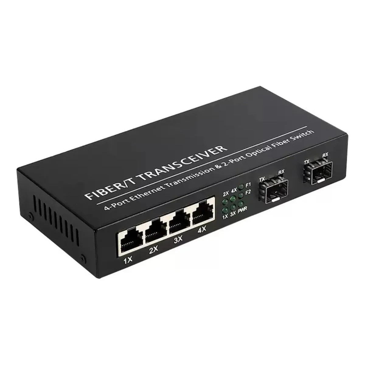 Switch case metálica Placa Gigabit 2 fibra SFP E 4 Rj45 modelo 2 frontal