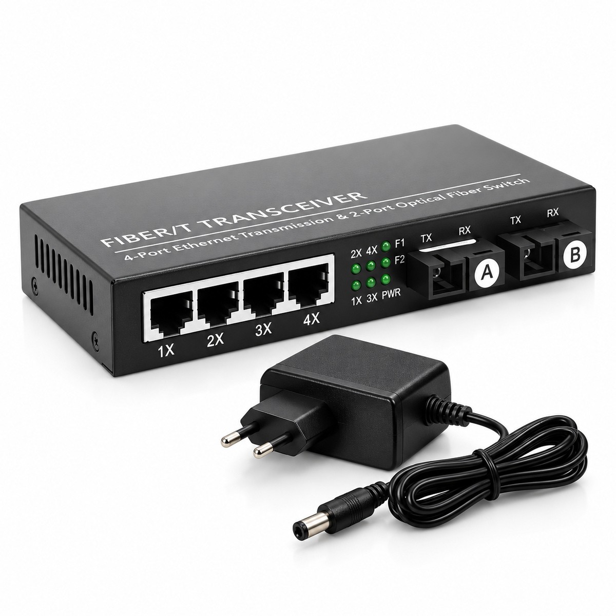 Switch Gigabit 2 Fibras SC A/B 4 Portas RJ45 V2 Gabinete Metálico com Fonte — foto 1