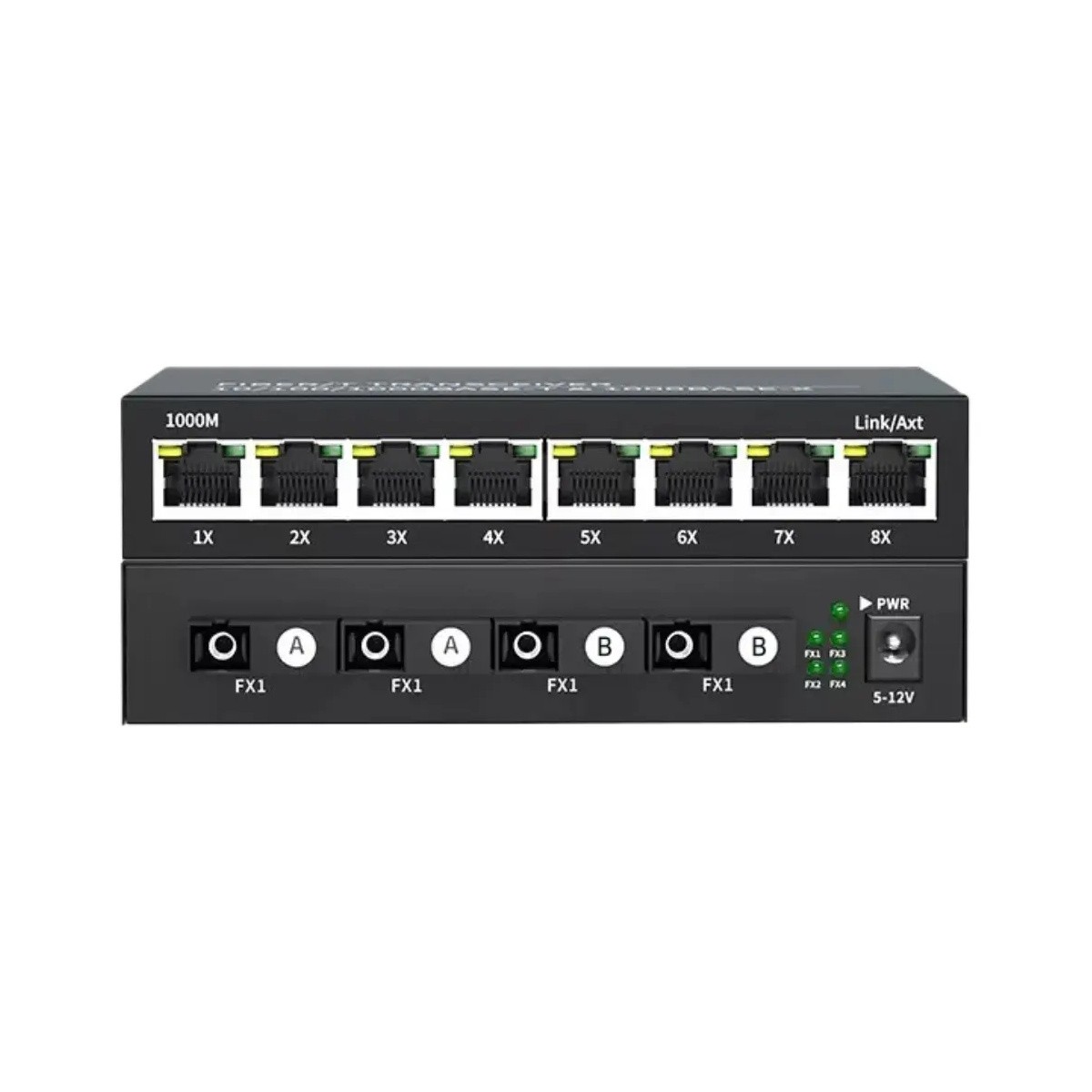 Switch Gigabit 4 Fibra SC A/B 8 Portas RJ45 Case Metálica