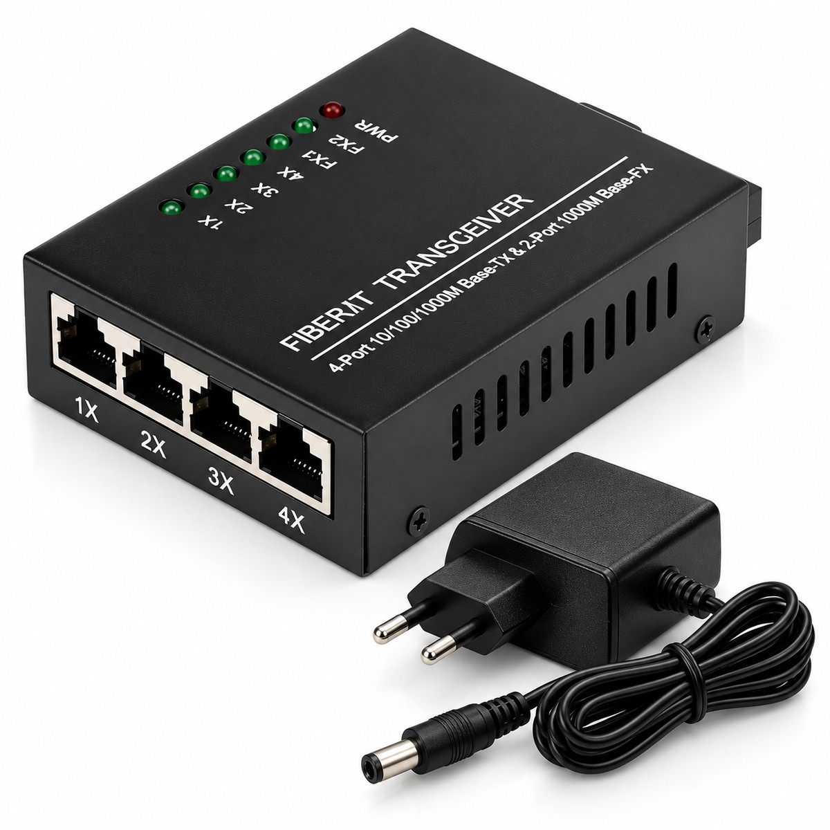 Switch Gigabit 2 Portas Fibra SC A/B 4 RJ45 Metálico com Fonte