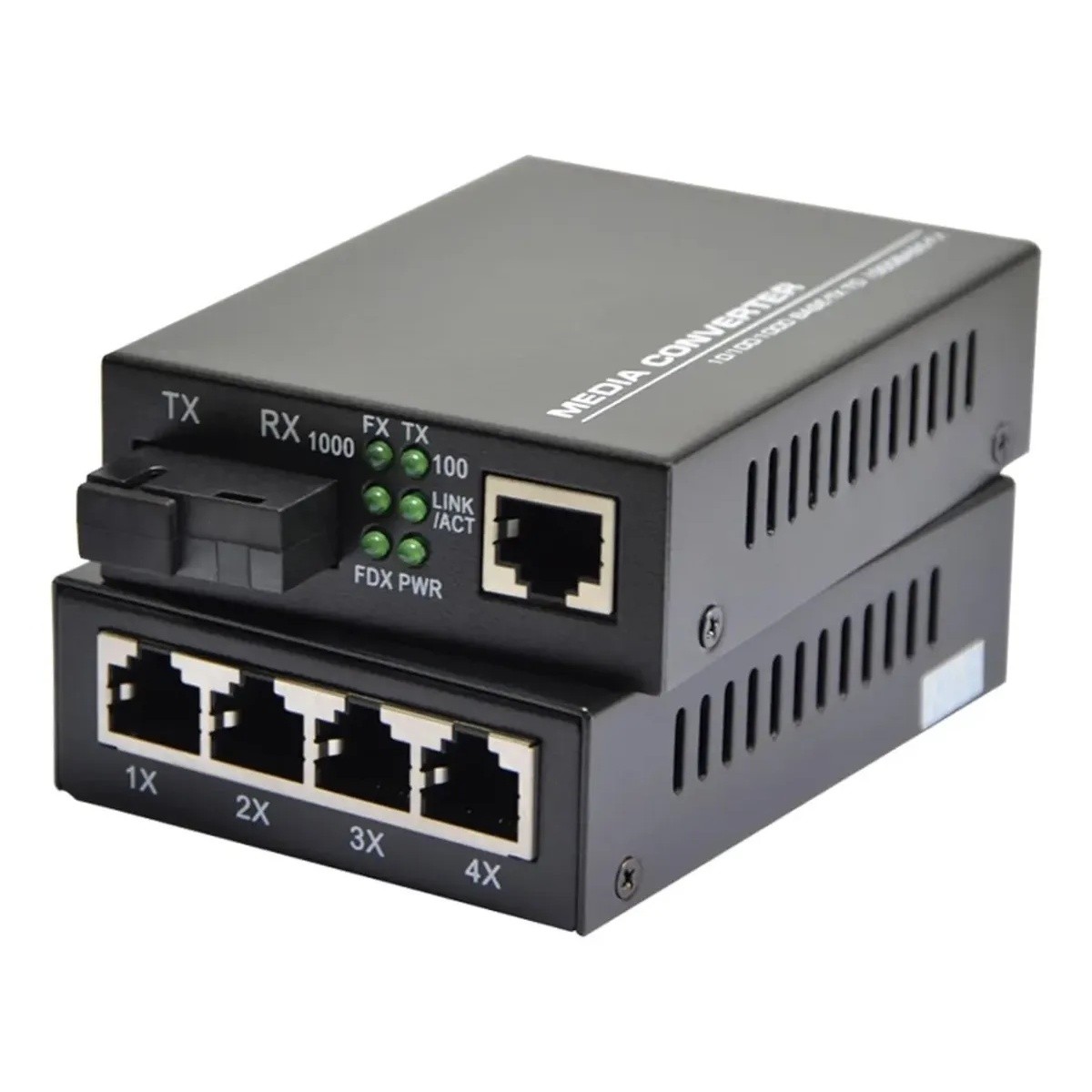 Par Conversor de Mídia Gigabit Fibra A/B 1 e 4 RJ45 Metálico