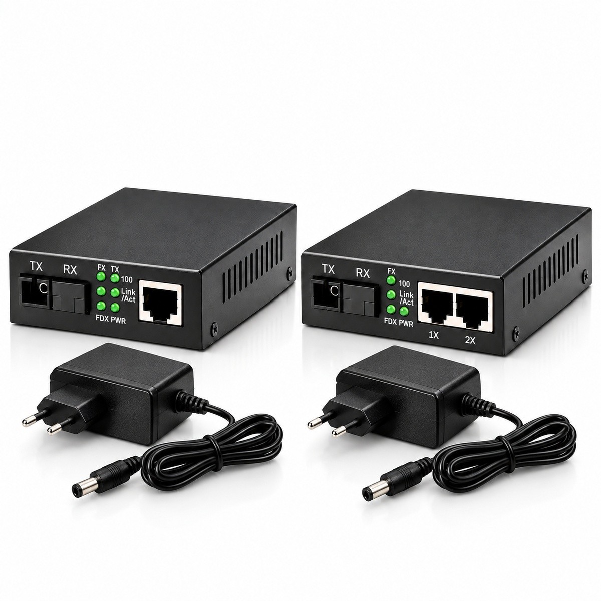 Par Conversor de Mídia Gigabit Fibra A/B 1 e 2 RJ45 com Fontes