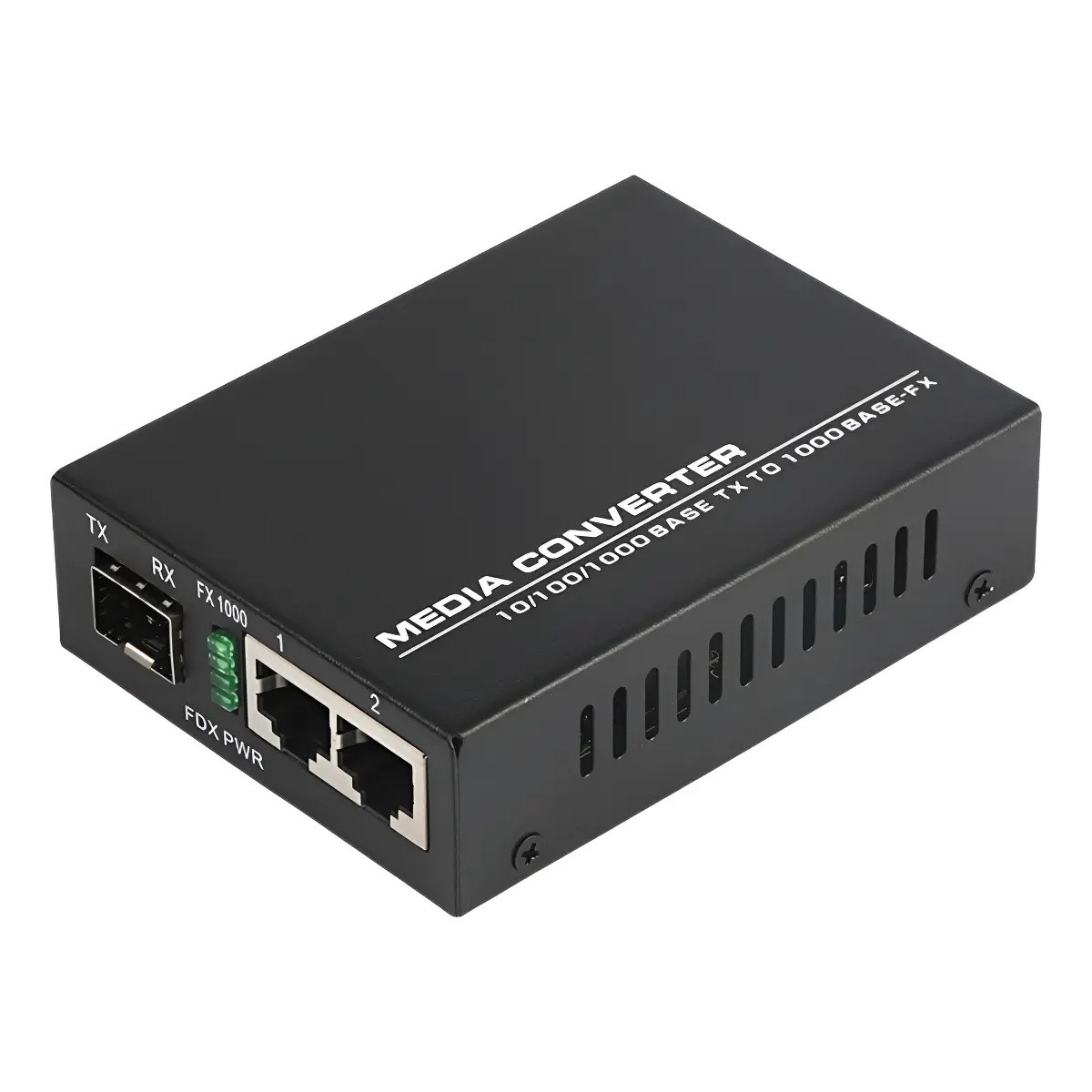 Switch Conversor de Mídia Gigabit 1 SFP 2 RJ45 Case Metálica